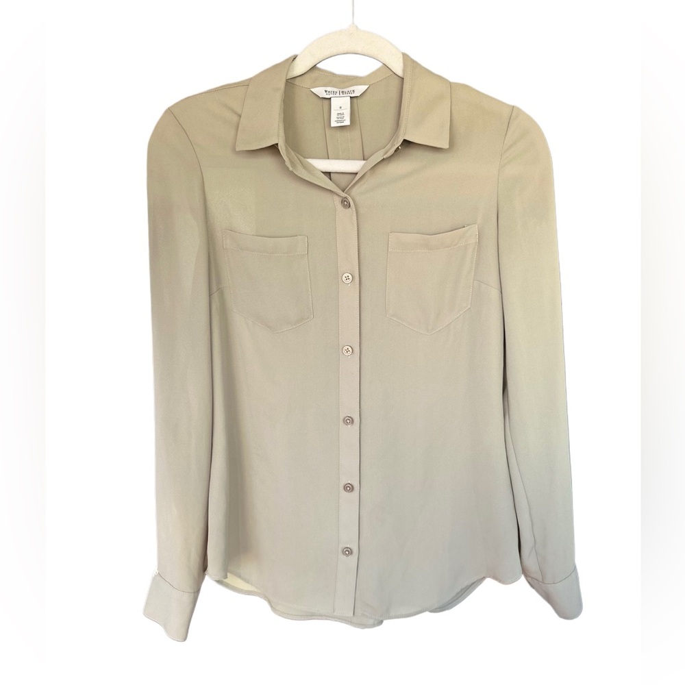 WHITE HOUSE BLACK MARKET Taupe Button-Up Blouse